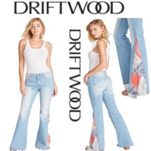 Driftwood Jeans Farrah Flare Patchwork Bandanna Print Insert Light Wash🆕NWT!